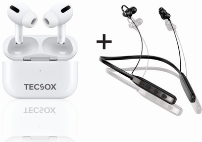 TecSox Whitepod With Verve Neckband Wireless Earbuds| IPX| 30hrs Best Low Latency TWS| Bluetooth(Black,White, True Wireless)