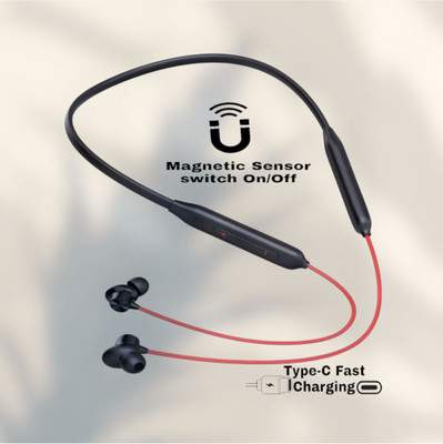GDS Bulllets- MAGNETIC POWER OFF/ON 52Hr Playtime Headphone Bluetooth Neckband_XQ Bluetooth & Wired(Red, In the Ear)