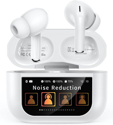 spellcell Touch Display Earbuds with 40 hours playtime Dual Mic & AI Crystal Clear Calling Bluetooth(White, True Wireless)