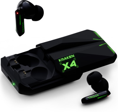 TRIGGR Kraken X4 with 13mm Drivers, 40ms Latency, ENC, 60H Battery, Rubber Finish, v5.4 Bluetooth(Gotham Black, True Wireless)