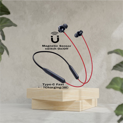 AIZINA Long Battery Life, High Bass/Sound, Dual Mic, Magnetic On/off, ENC Bluetooth_AC Bluetooth & Wired(Red, In the Ear)