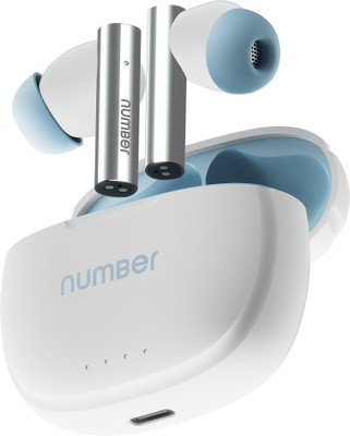 Number Navo Buds X1 w/ 50H Playtime, Dual Pairing, 13mm Speakers, ENC, 45ms Low Latency Bluetooth(White Sky, In the Ear)
