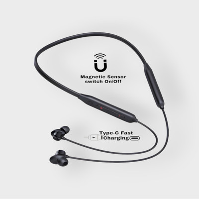 AIZINA Pro Neckband With Upto 48 Hours Playback & Fast Charging Earphone_QR Bluetooth & Wired(Black, In the Ear)
