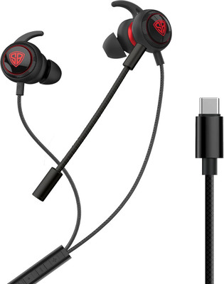 SpinBot BattleBudz C30 Type-C Gaming Earphones with Gaming Driver & Boom Mic Wired Gaming(Black, Red, In the Ear)