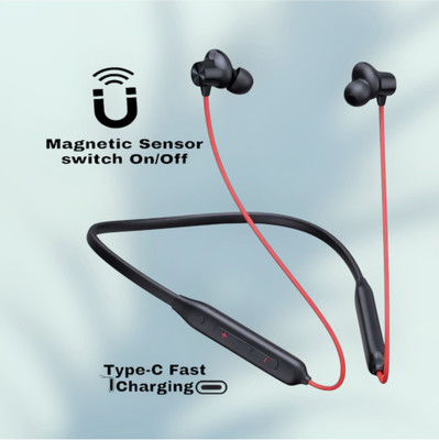GDS Bulllets- MAGNETIC POWER OFF/ON 52Hr Playtime Headphone Bluetooth Neckband_ZC Bluetooth & Wired(Red, In the Ear)