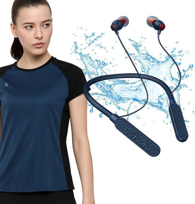 NOYMI Waterproof Bluetooth wireless neckband earphones with High bass Bluetooth(Blue, In the Ear)