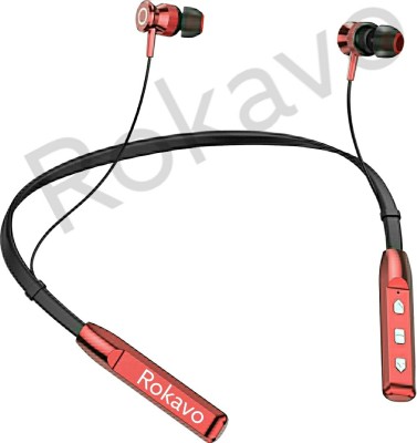 ROKAVO New 42Hr Long Battery backup Headphone Headset neckband earphone earbuds Bluetooth & Wired Headset(Maroon, In the Ear)