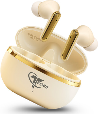 TECHIO CrystalCall Pro Quad Mic ENC Earbuds, 40Hr Battery, Touch Controls Bluetooth(White, True Wireless)