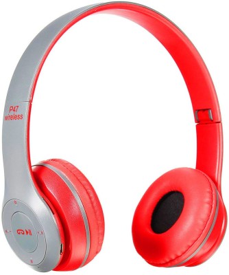 Worricow Best Quality 3D Bass Wireless Headphones On-Ear with Mic, SD Card Support Bluetooth Headset(Red, On the Ear)