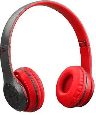 Worricow New P47 Wireless Headphones with Volume Control, HD Sound, Mic,SD Card Slot Bluetooth(Red, Grey, On the Ear)