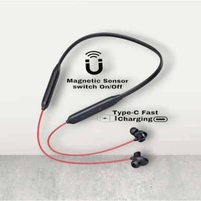 house of common Pro Neckband With Upto 58 Hours Playback & Fast Charging Earphone_4T Bluetooth & Wired(Red, In the Ear)