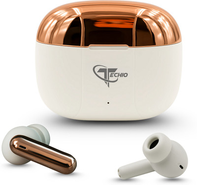 Techio Sweat Resistant Wireless Earbuds for Gym & Workout Bluetooth(White, True Wireless)