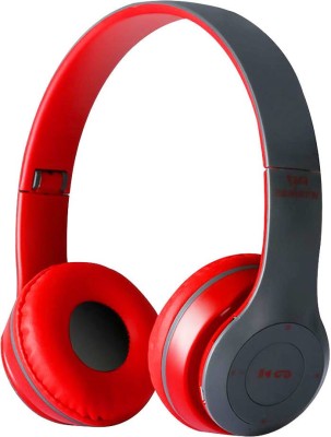 Worricow High Selling 3D Bass Wireless Headphones On-Ear with Mic, SD Card Support Bluetooth Headset(Red, On the Ear)