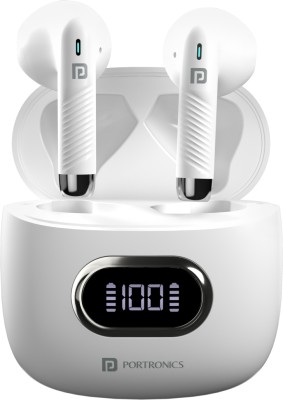 Portronics Harmonics Twins S9 TWS Wireless Earbuds with Upto 30H Playtime, Digital Display Bluetooth Headset(White, In the Ear)