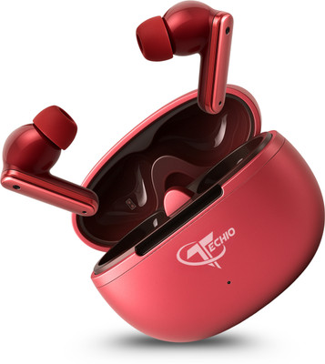 Techio NIRVANA ION Earbuds Z_1 with Quad Mic & Crystal Clear Calling Bluetooth(Red, True Wireless)