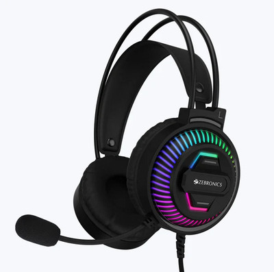 ZEBRONICS Zeb-Jupiter Premium Headphone, Braided Cable, Suspension Headband, Pop Filter Wired Gaming(Black, On the Ear)