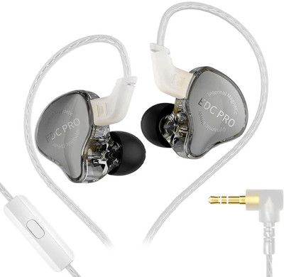 KZ EDC Pro IEM Earphone with In-Line Microphone, Silver Plated 3.5mm Plug Cable Wired(Black, In the Ear)