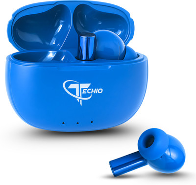 Techio ATOM 90 Earbuds R15 with Dual Mic for Clear Voice Calls Bluetooth(Blue, True Wireless)