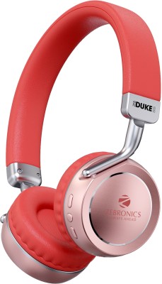 ZEBRONICS Zeb- DUKE 2, Deep Bass, 60h Backup, AUX, ENC, Gaming Mode, Type C Charging Bluetooth Headset(Red, On the Ear)