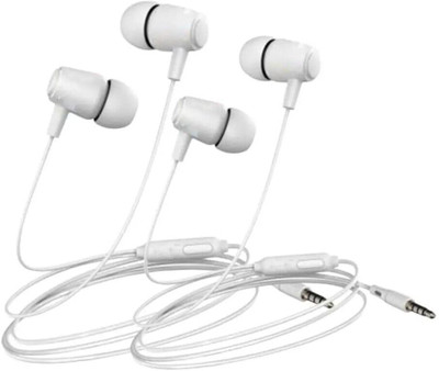 MJN Buy 1 Get 1 Free Branded Original Deep Bass Stereo Wired Earphones Microphone Wired(White, On the Ear)