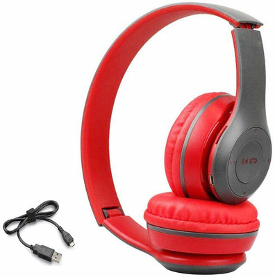 Worricow DOWN PRICE P47 WIRELESS PORTABLE EXTRA DAYNMIC BASS SOUND GAMING HEADPHONE Bluetooth(Red, On the Ear)