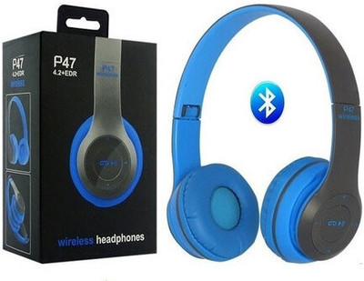 Techobucks Over The Head Wireless Bluetooth Headphone with Soft Ear for Gaming & Music. Bluetooth Gaming(Blue, On the Ear)