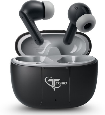 TECHIO PowerBeats Wireless Earbud with Voice Isolation & Heavy Bass Bluetooth(Black, True Wireless)