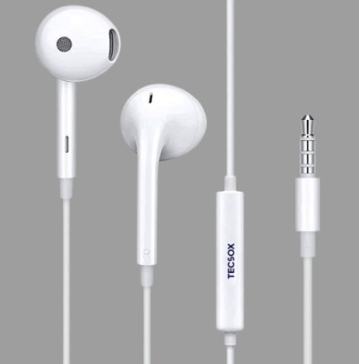 TecSox BassBuds Alpha Earphones with Mic|High BASS 12mm Powerful Driver,3.5mm Wired Headset(White, In the Ear)