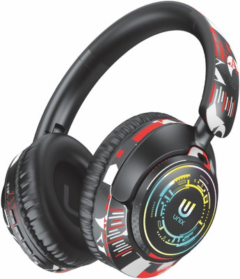 Unix Epic Graffit Wireless Over Ear Headphones Upto 62 Hours Playback, 40MM Drivers Bluetooth & Wired(Black, On the Ear)