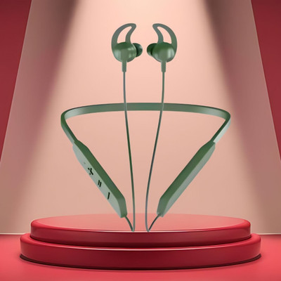 GUGGU BT Max Bluetooth Neckband Lightweight, Wireless Noise Cancellation with Mic O348 Bluetooth(Green, In the Ear)