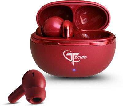 TECHIO SonicBoom A7 TWS with AI Voice Assistant, Deep Bass & ENC Microphone Bluetooth(Red, True Wireless)