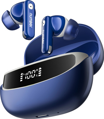 Number Navo Buds Z1 w/ Digital Display, 72H Playtime, 4Mic ENC, Dual Pairing, Hi-Bass Bluetooth(Winter Blue, True Wireless)