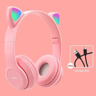 RENTOOR Good Quality Headset with Microphone For Girls/Boys Cat Headphone Bluetooth(Pink, On the Ear)