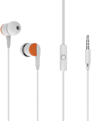 itel L20 Pro with 14mm Super Bass Drivers, In-Line Mic & Music Control, 1.2m Cable Wired(White Orange, In the Ear)