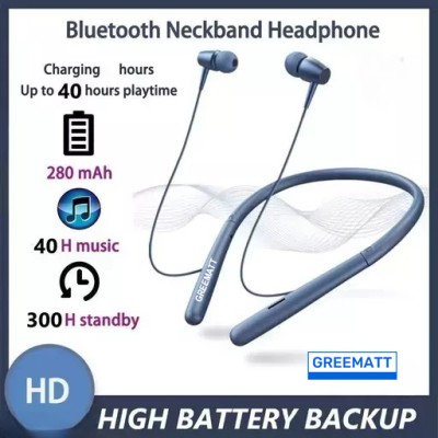 GREE MATT 40 Hrs Battery Backup,Warerproof,Bluetooth Neckband with Mic and Extra Bass g25 Bluetooth Headset(Black, In the Ear)