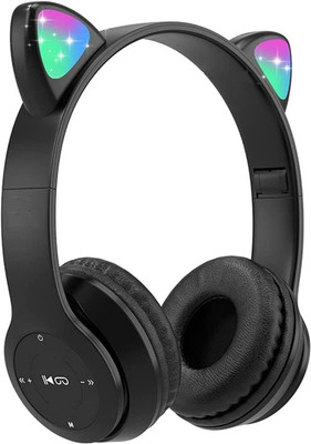 RENTOOR Foldable Best Cat Ear Headphones Wireless Noise Cancelling with 3.5mm Jack Bluetooth(Black, On the Ear)