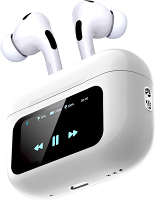 Tunifi PRO LCD True Wireless Noise Cancelling Earbuds, 6-Mic, Smart LCD Display Bluetooth(White, In the Ear)