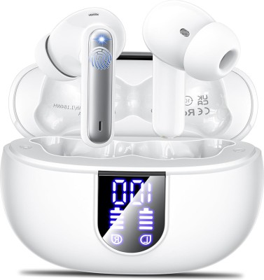 wazny 2024 New Products BT 5.3 Headphones ENC In-Ear Earbuds IP7 Waterproof TWS Bluetooth Gaming Headset(White, True Wireless)