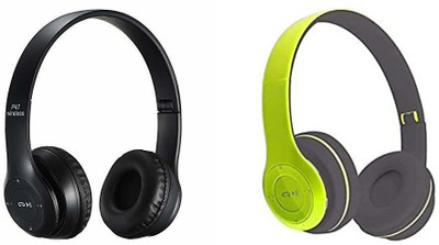 JANROCK Combo p47 Headphone Green And Black Bluetooth(Black, Green, On the Ear)