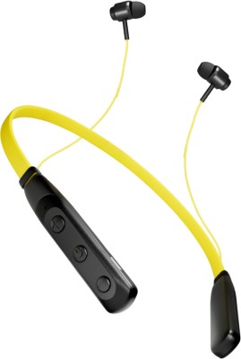 MAK MK-02 In Ear Bluetooth Neckband, Deep Bass, Built-in Mic, Upto 28 Hrs Playtime Bluetooth(Yellow, In the Ear)