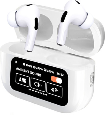 Psithurism PRO LCD True Wireless Noise Cancelling Earbuds, 6-Mic, Smart LCD Display Bluetooth(Soft White, In the Ear)