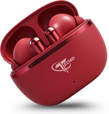 TECHIO TrueCall ENC Earbuds, 40Hr Playback, 13mm Drivers,Touch control Bluetooth(Red, True Wireless)