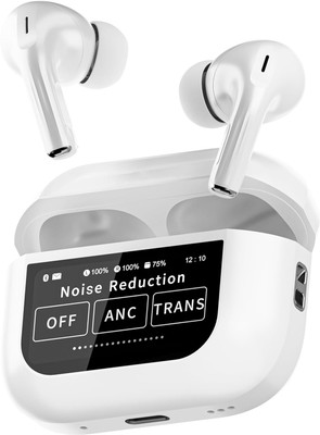 Tunifi Screen TWS with ANC + ENC Cancelling Earbuds, 6-Mic, Smart LCD Display Bluetooth(White, In the Ear)