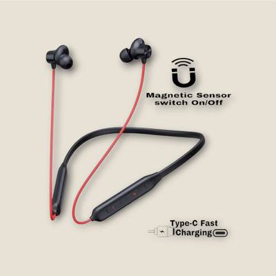 TWS Bulllets Wireless ZenX Bass Neckband headphone with 49 hr playtime_MG Bluetooth & Wired(Red, In the Ear)