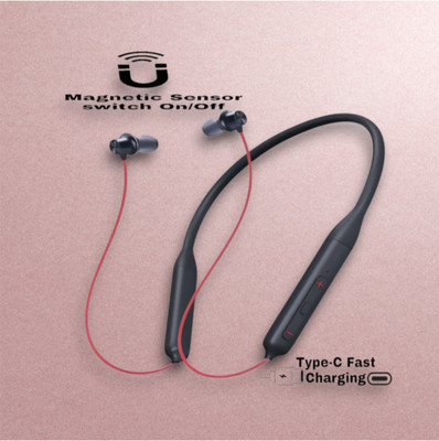 house of common Pro Neckband With Upto 58 Hours Playback & Fast Charging Earphone_T9 Bluetooth & Wired(Red, In the Ear)