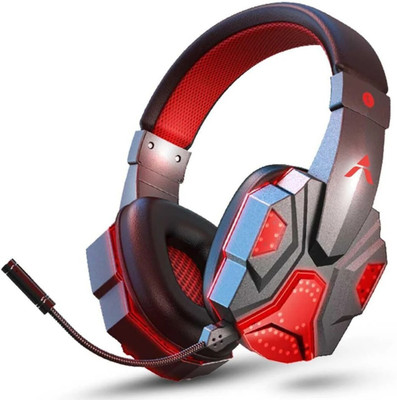 ADCOM Cyberpunk Wireless Bluetooth On Ear Gaming Headphones with Mic, 50ms Low Latency Bluetooth Gaming(Red, Grey, On the Ear)