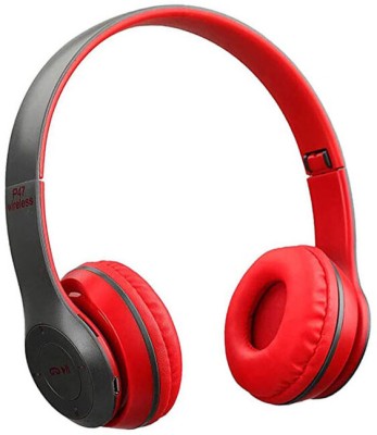 Techpunch LED LIGHT INDICATOR BLUETOOTH HEADPHONE WITH MIC & FM RADIO. Bluetooth & Wired Headset(Red, On the Ear)