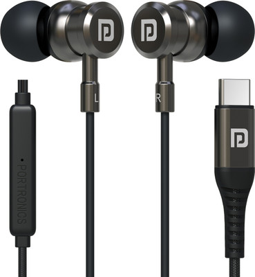 Portronics Tune C Type C Earphone with mic, In-Line Controls, 1.2M Tangle Free Wired(Grey, In the Ear)