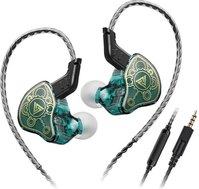 Concept Kart QKZ HI7T In-Ear Monitor with Mic, 10mm Dynamic Driver with 3.5mm Plug Wired Gaming(Cyan, In the Ear)