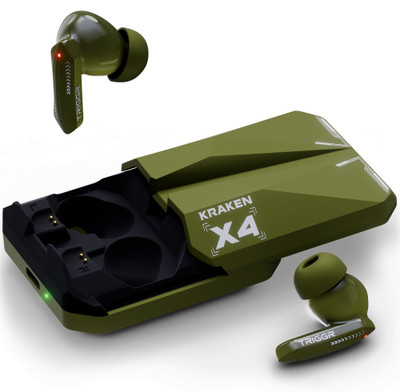 TRIGGR Kraken X4 with 13mm Drivers, 40ms Latency, ENC, 60H Battery, Rubber Finish, v5.4 Bluetooth(Army Green, True Wireless)